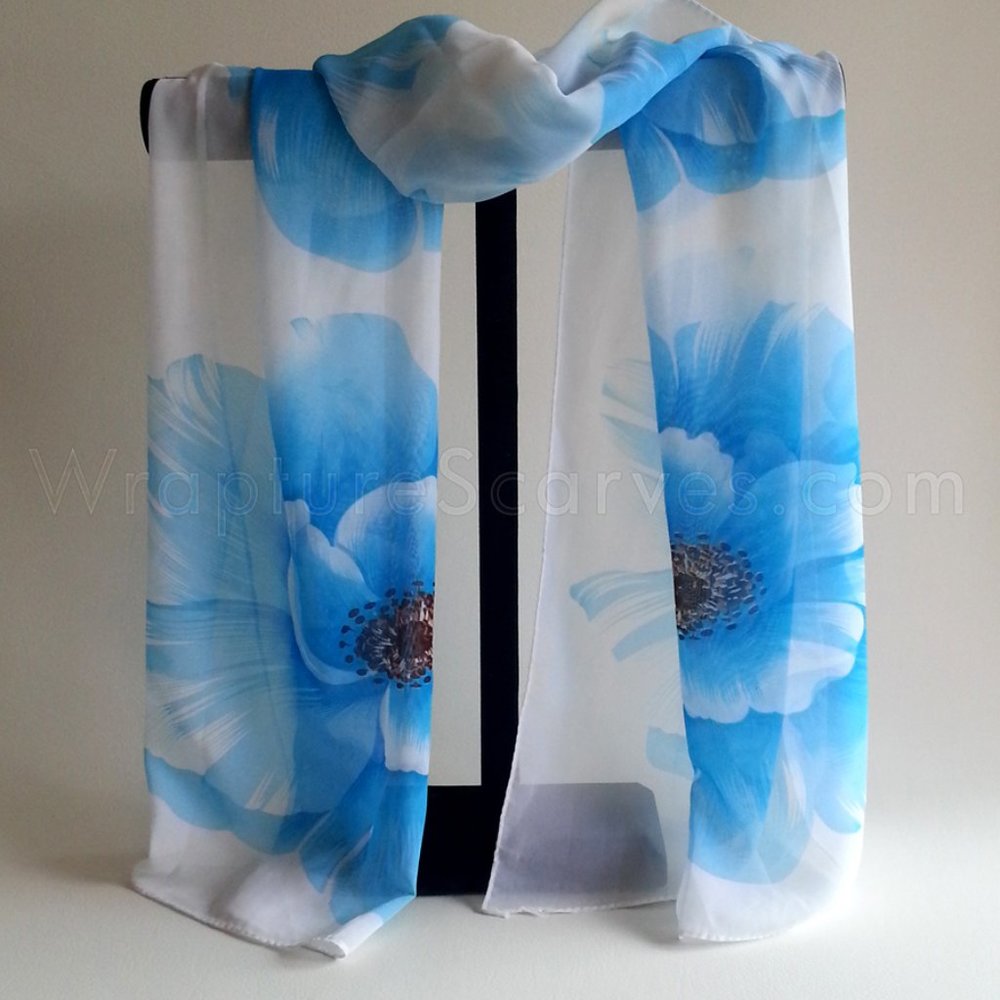 Blue "Poppy" polyester chiffon scarf $6.99 ship
